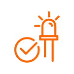 Orange LED icon with checkmark, representing Fluence's high-efficiency LED lighting solutions for optimized cannabis cultivation in Austin, Texas.