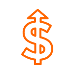 A vibrant orange dollar sign with an upward-pointing arrow, symbolizing financial growth in controlled environment agriculture, reflecting Fluence's prowess in LED lighting solutions for cannabis cultivation optimization.