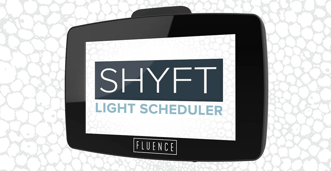 Touchscreen controls for SHYFT cannabis LED grow light by Fluence Lighting.