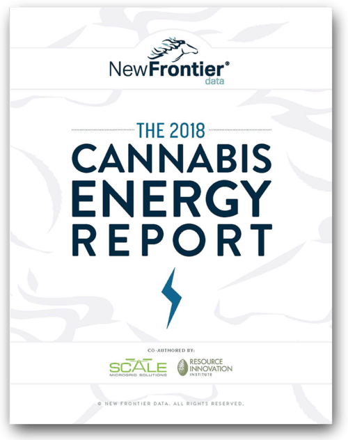 Cover of "2018 Cannabis Energy Report" featuring cannabis grow lighting graphic.