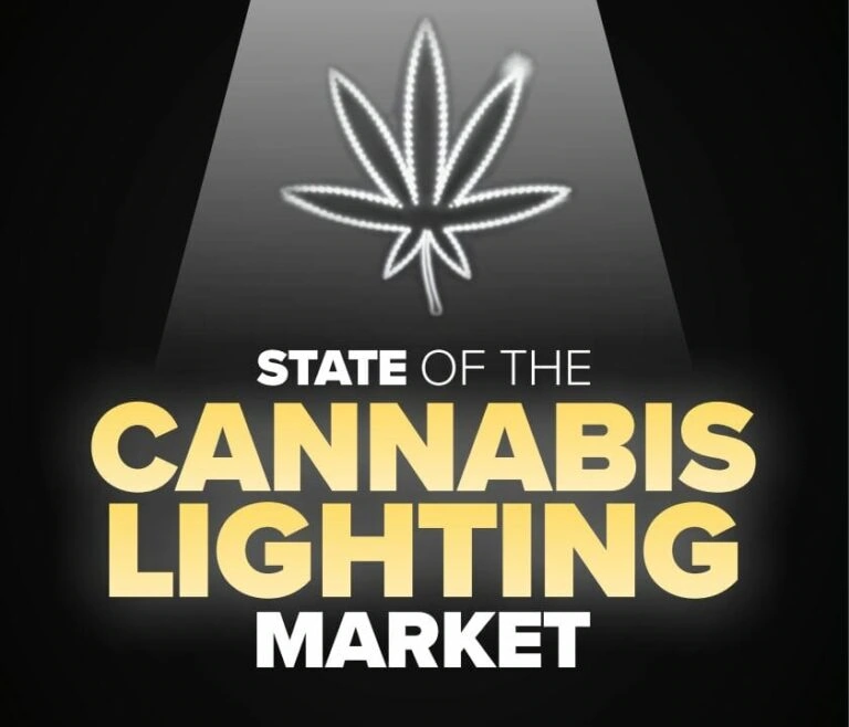 1. Neon cannabis leaf over "State of Cannabis Lighting Market" with LED grow lights. 2. Cannabis lighting technology graphic; highlights commercial cultivation and LEDs. 3. Neon cannabis leaf and report title emphasizing LED grow lights for cannabis. 4. Cannabis cultivation science: neon leaf & text on advancements in lighting tech. 5. “State of the Cannabis Lighting Market” with neon leaf, highlighting LEDs and tech.