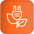 White outline plug with leaves on orange, symbolizing LED grow lights for cannabis.