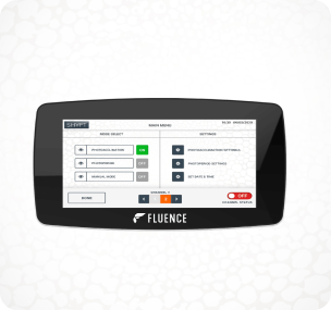 Digital control panel for LED grow lights used in commercial cannabis cultivation.