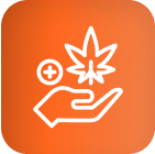 Main blanche tenant une feuille de cannabis, symbolisant la technologie d'éclairage du cannabis.