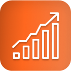 White bar chart with upward arrow on orange, symbolizing LED grow light gains.
