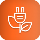 Contorno blanco del enchufe de alimentación como flor sobre hojas de color naranja, que simboliza las luces LED de crecimiento para el cultivo de cannabis.