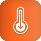 Thermometer mit Abwärtspfeil, der die Kühltechnologie des LED-Wachstumslichts für Cannabis symbolisiert.