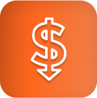 Le signe du dollar blanc et la flèche vers le bas sur l'orange symbolisent la baisse des coûts des lampes de culture à LED.