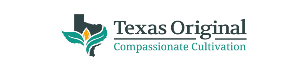Texas Original logo with green leaf, flower, Texas; cannabis cultivation lighting.