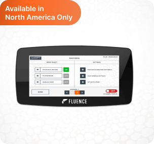 Panneau SHYFT Light Scheduler pour l'éclairage du cannabis, logo Fluence, mention "Available in North America Only".