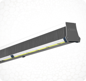 Close-up of VYPR 4 Series LED grow light for commercial cannabis cultivation.