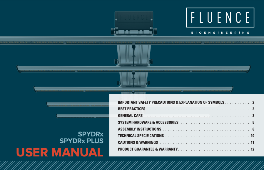 SPYDR X Plus Manual cover for commercial cannabis LED grow lights and setup.