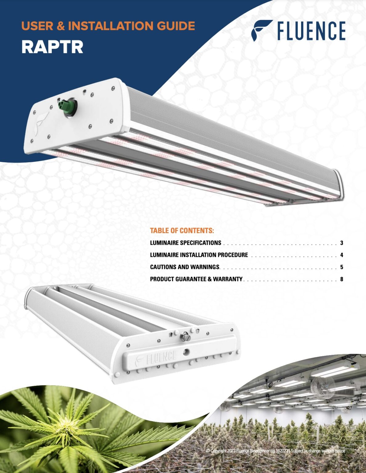 Cover of RAPTR Guide featuring LED grow lights for cannabis and indoor cultivation.