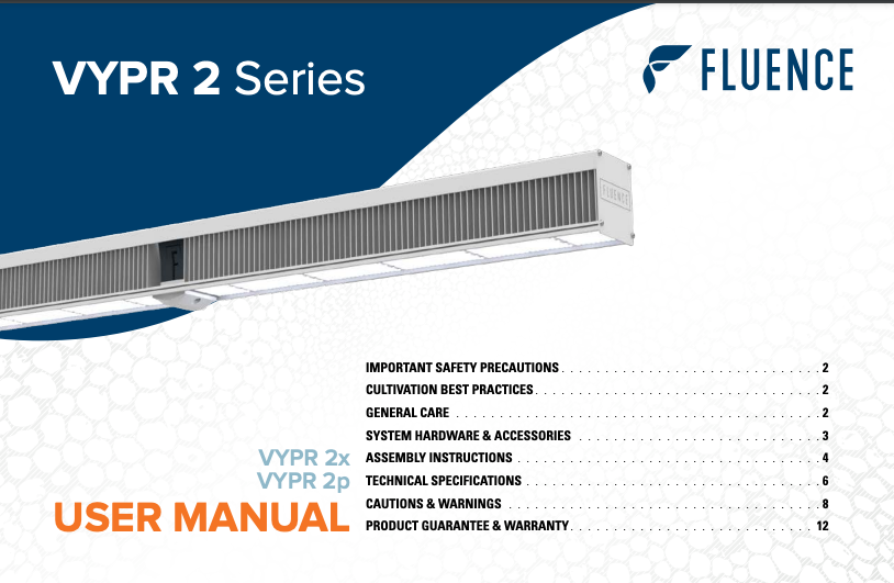 VYPR 2 LED grow light for commercial cannabis cultivation, user manual cover.