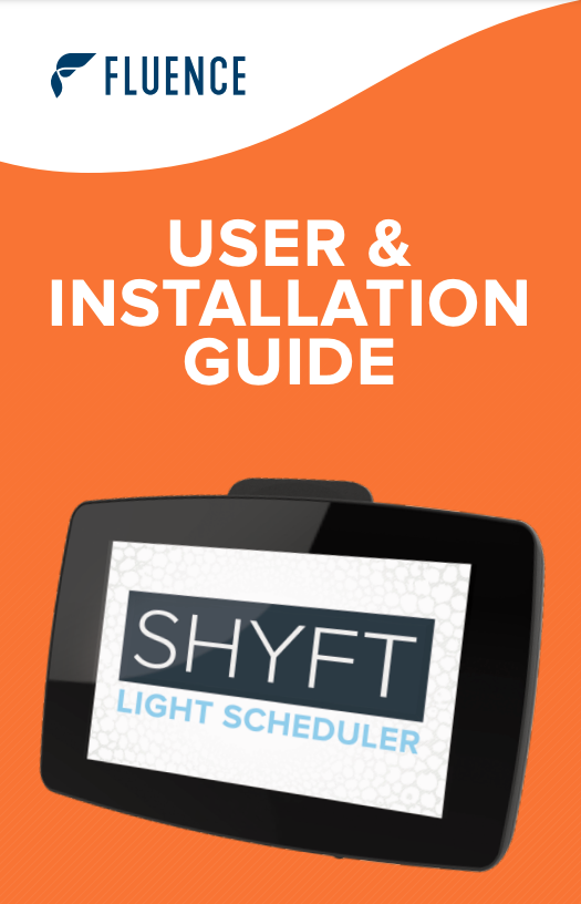 Fluence SHYFT manual cover—cannabis lighting technology LED grow light device.