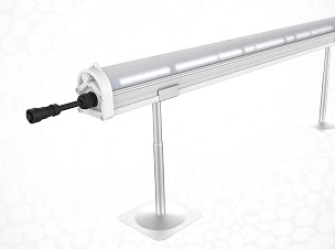 LED grow light tube on metal stands for cannabis lighting in commercial cultivation.