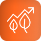 Orange icon with two leaves and upward arrow, symbolizing LED grow lights for cannabis.