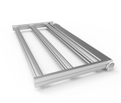 Aluminum frame for LED grow lights, 3 bars, hinge; cannabis lighting technology.