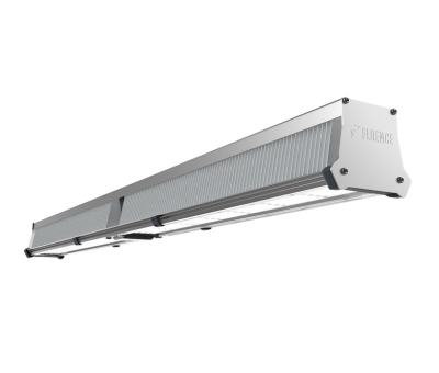 Fluence LED grow light for cannabis, ribbed commercial cultivation fixture.