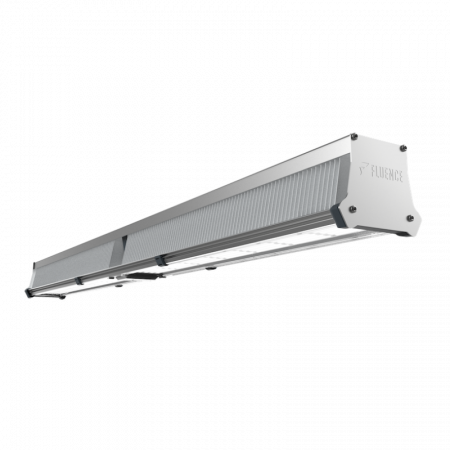 Fluence LED grow light for cannabis, ribbed commercial cultivation fixture.