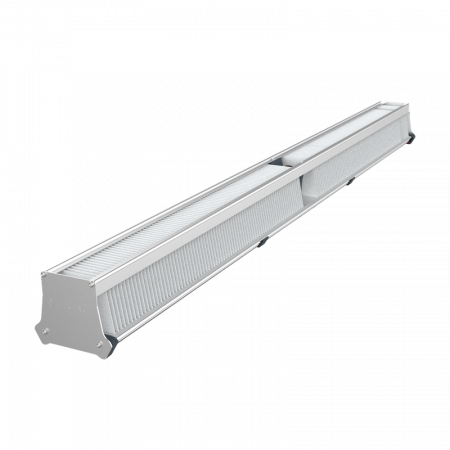 Sleek LED grow light fixture for commercial cannabis cultivation, vented panel design.