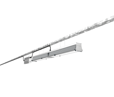 LED grow light fixture for commercial cannabis cultivation, viewed from below.
