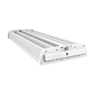 Rectangular LED grow light for cannabis with metallic casing, vented sides.